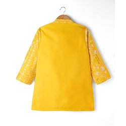 Babyhug Woven Full Sleeves Floral  Embroidered & Sequin Kurta Pyjama Set - Yellow