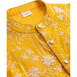 Babyhug Woven Full Sleeves Floral  Embroidered & Sequin Kurta Pyjama Set - Yellow