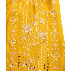 Babyhug Woven Full Sleeves Floral  Embroidered & Sequin Kurta Pyjama Set - Yellow