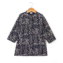 Babyhug Woven Full Sleeves Embroidered Kurta Set - Navy Blue