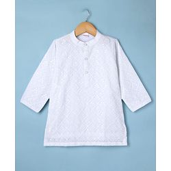 Babyhug Woven Full Sleeves Embroidered Kurta Pyjama Set - White