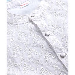 Babyhug Woven Full Sleeves Embroidered Kurta Pyjama Set - White