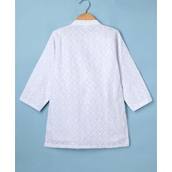 Babyhug Woven Full Sleeves Embroidered Kurta Pyjama Set - White