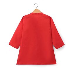 Babyhug Woven Diamond 100% Cotton SOLID Kurta Pyjama Set With Floral & Sequin Embroidered Jacket - Red