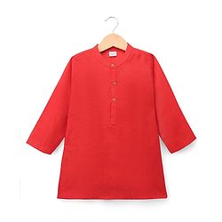 Babyhug Woven Diamond 100% Cotton SOLID Kurta Pyjama Set With Floral & Sequin Embroidered Jacket - Red