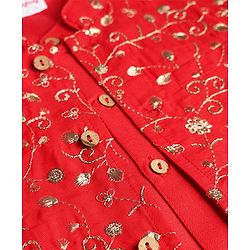 Babyhug Woven Diamond 100% Cotton SOLID Kurta Pyjama Set With Floral & Sequin Embroidered Jacket - Red