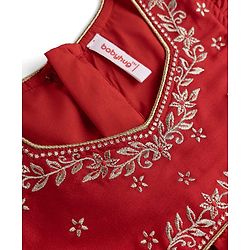Babyhug Woven Half Sleeves Floral Embroidered Choli & Lehenga Set With Dupatta - Red