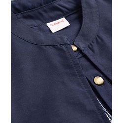 Babyhug Woven Full Sleeves Solid Kurta Pyjama Set With Velvet Thread Embroidered Jacket - Navy Blue