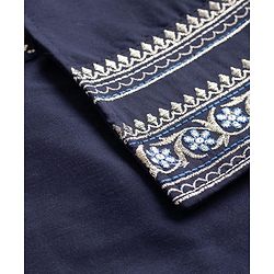 Babyhug Woven Full Sleeves Solid Kurta Pyjama Set With Velvet Thread Embroidered Jacket - Navy Blue