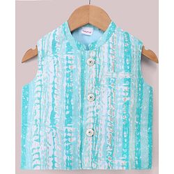 Babyhug Cambric Woven Dhoti Kurta Set and Jacket with Full Sleeves and Striped Print - White