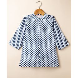 Babyhug 100% Cotton Cambric Woven Full Sleeves Front Open Kurta & Dhoti Set with Floral Print in Blue