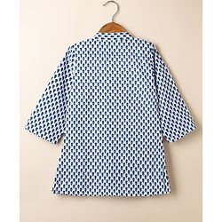 Babyhug 100% Cotton Cambric Woven Full Sleeves Front Open Kurta & Dhoti Set with Floral Print in Blue