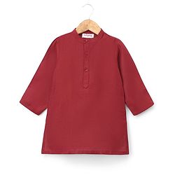 Babyhug Rayon Woven Full Length SOLID Kurta & Pyjama Set With Palm Tree Embroidered Jacket - Maroon