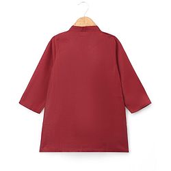 Babyhug Rayon Woven Full Length SOLID Kurta & Pyjama Set With Palm Tree Embroidered Jacket - Maroon