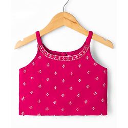 Babyhug Georgett Woven Sleeveless Floral Embroidered Top Palazo and Jacket Set - Hot Dark Pink