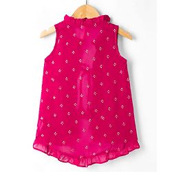 Babyhug Georgett Woven Sleeveless Floral Embroidered Top Palazo and Jacket Set - Hot Dark Pink