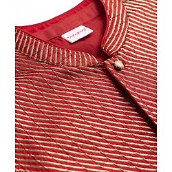 Babyhug 100% Cotton Woven Full Sleeves Solid Colour Kurta Pajama Set with Brocade Nehru Jacket - Red