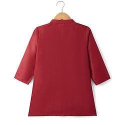 Babyhug 100% Cotton Woven Full Sleeves Solid Colour Kurta Pajama Set with Brocade Nehru Jacket - Red