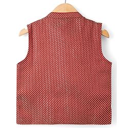 Babyhug 100% Cotton Woven Full Sleeves Solid Colour Kurta Pajama Set with Brocade Nehru Jacket - Red