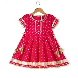 Babyhug Woven Floral Foil Printed Half Sleeves Kurti Churidar and Dupatta Set - Fuschia