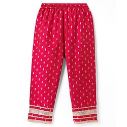 Babyhug Woven Floral Foil Printed Half Sleeves Kurti Churidar and Dupatta Set - Fuschia