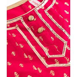 Babyhug Woven Floral Foil Printed Half Sleeves Kurti Churidar and Dupatta Set - Fuschia