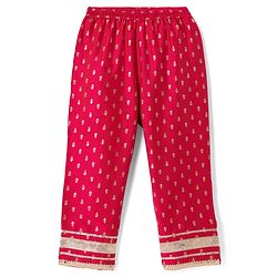 Babyhug Woven Floral Foil Printed Half Sleeves Kurti Churidar and Dupatta Set - Fuschia
