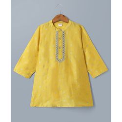 Babyhug Woven Full Sleeves Kurta Pajama Set with Floral Foil Print - Yellow