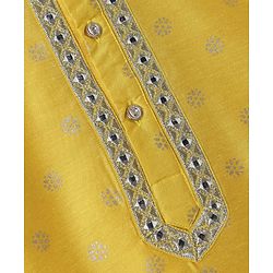 Babyhug Woven Full Sleeves Kurta Pajama Set with Floral Foil Print - Yellow