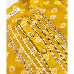 Babyhug 100% Cotton Woven Full Sleeves Printed Kurta & Pyjama Set With Lace Detailing - Lime Green