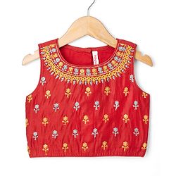 Babyhug Georgette Woven Sleeveless Sequinned & Floral Embroidered Choli Lehenga  and Dupatta Set - Red