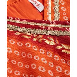 Babyhug Woven Sleeveless Kotta Foil Floral Printed Lehenga Choli & Dupatta Set - Orange