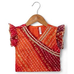 Babyhug Woven Sleeveless Kotta Foil Floral Printed Lehenga Choli & Dupatta Set - Orange