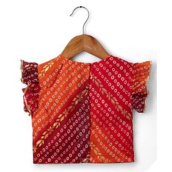 Babyhug Woven Sleeveless Kotta Foil Floral Printed Lehenga Choli & Dupatta Set - Orange