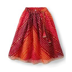 Babyhug Woven Sleeveless Kotta Foil Floral Printed Lehenga Choli & Dupatta Set - Orange