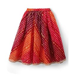 Babyhug Woven Sleeveless Kotta Foil Floral Printed Lehenga Choli & Dupatta Set - Orange