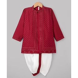 Babyhug Woven Full Sleeves Sequinned Kurta Dhoti Set - Red