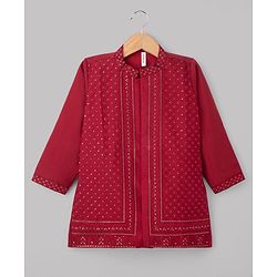 Babyhug Woven Full Sleeves Sequinned Kurta Dhoti Set - Red