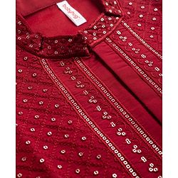 Babyhug Woven Full Sleeves Sequinned Kurta Dhoti Set - Red
