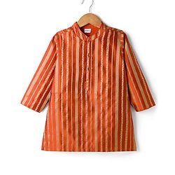Babyhug Woven Full Sleeves Striped Kurta & Pyjama Set - Orange