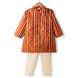 Babyhug Woven Full Sleeves Striped Kurta & Pyjama Set - Orange
