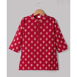 Babyhug Woven Full Sleeves Floral Foil Printed Kurta Pyjama Set - Red