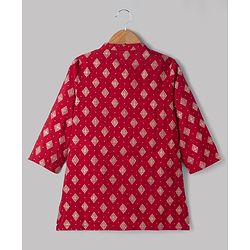 Babyhug Woven Full Sleeves Floral Foil Printed Kurta Pyjama Set - Red