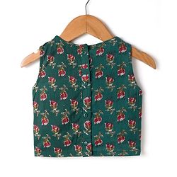 Babyhug 100% Cotton Woven Sleeveless Floral Printed Choli Lehenga Set With Dupatta - Green