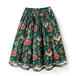 Babyhug 100% Cotton Woven Sleeveless Floral Printed Choli Lehenga Set With Dupatta - Green