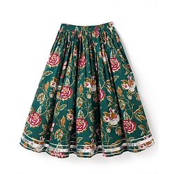 Babyhug 100% Cotton Woven Sleeveless Floral Printed Choli Lehenga Set With Dupatta - Green