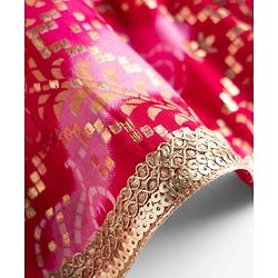 Babyhug Chanderi Woven Sleeveless Lehenga Choli and Dupatta Set With Bandhani Print & Floral Embroidery - Pink