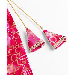 Babyhug Chanderi Woven Sleeveless Lehenga Choli and Dupatta Set With Bandhani Print & Floral Embroidery - Pink
