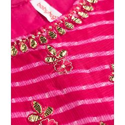Babyhug Chanderi Woven Sleeveless Lehenga Choli and Dupatta Set With Bandhani Print & Floral Embroidery - Pink