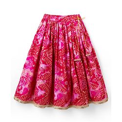 Babyhug Chanderi Woven Sleeveless Lehenga Choli and Dupatta Set With Bandhani Print & Floral Embroidery - Pink